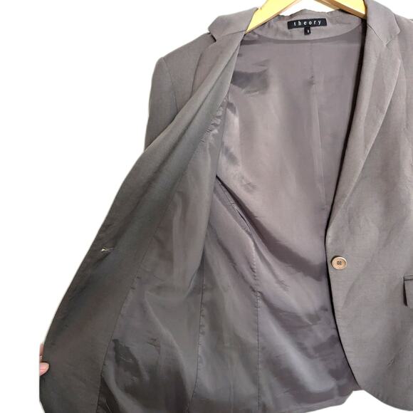 Theory Grey Italian Wool Blend Single Button Blazer Size 2 - Picture 5 of 7